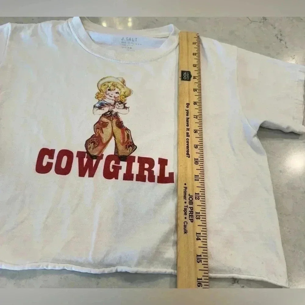 JOHN GALT BRANDY MELVILLE White Cowgirl Crop Top Tee Shirt Cotton Women one size - Picture 6 of 13
